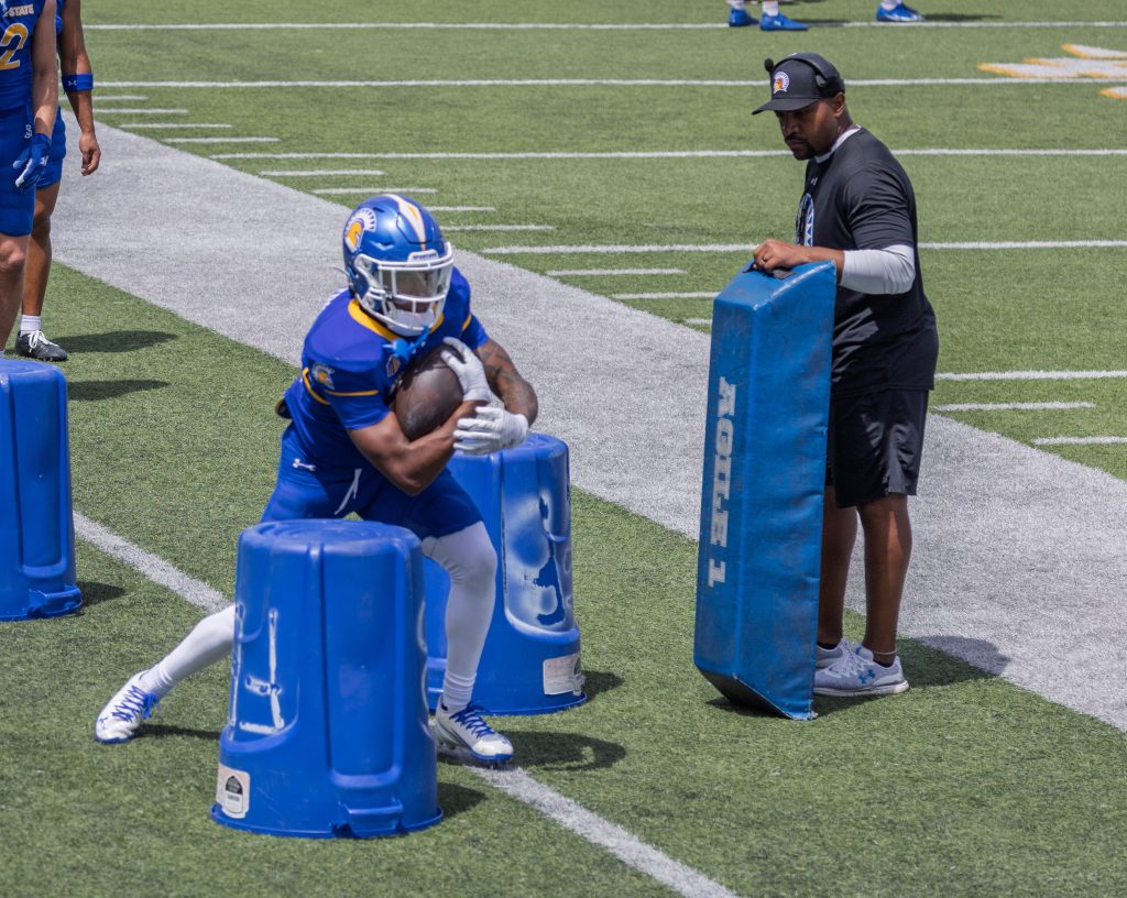 American football player training on the field