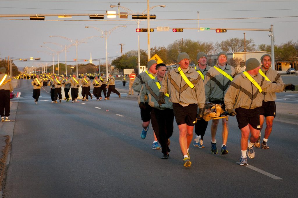 U.S. Soldiers run on Battalion Avenue just after sunrise at Fort Hood, Texas, March 25, 2013 130306-A-ZU930-003